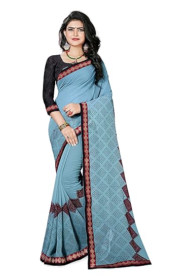 Womens Georgette Block Printed Saree With Border