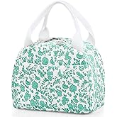 TESAFNG Lunch Bag - Insulated Lunch Box for Women, Reusable Large Capacity Cooler Bag for Adult, Small Leakproof Cute Corduroy Lunch Tote for Work Office Travel Picnic (Corduroy Teal-Flower)