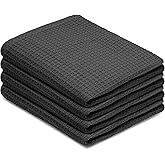 Blue Needles Waffle Weave Kitchen Towels, 15x25 Inches 100% Cotton Set of 4 Dish Towels for Kitchen, Ultra Soft & Absorbent with Hanging Loop, Spring Summer Dish Rags for Quick Drying - Black