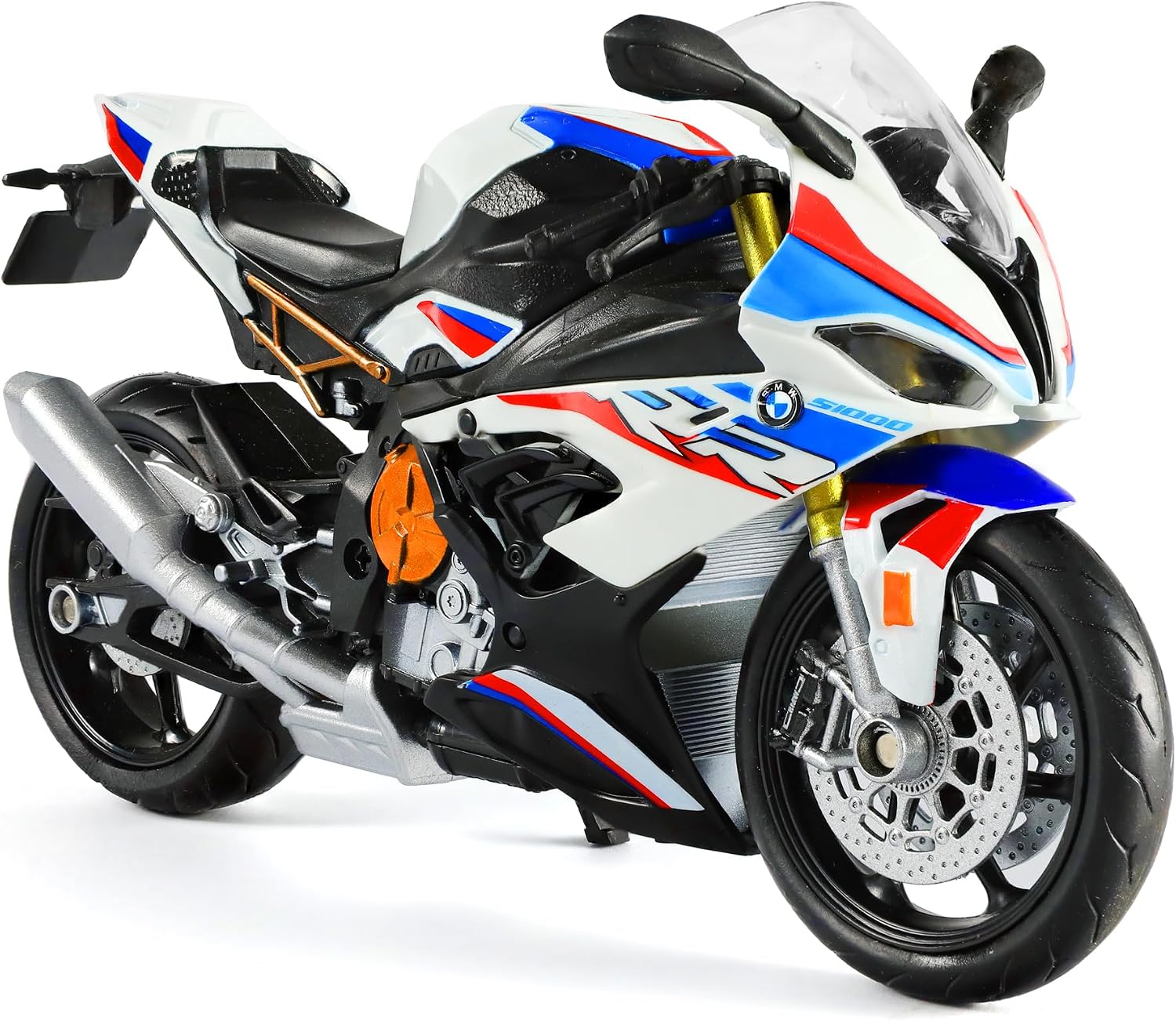 Risopen 1:12 Motorcycle Model Toy for BMW S1000RR Metal Die-cast with Plastic Motorcycle Model No Assembly Required Mini Finished Moto Gift for Adult(White)