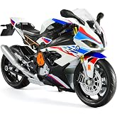 Risopen 1:12 Motorcycle Model Toy Compatible for BMW S1000RR White | Die-cast metal fuel tank, mini 3.7x7.3x2.5in, fits 5-7in figures, perfect for display or collection