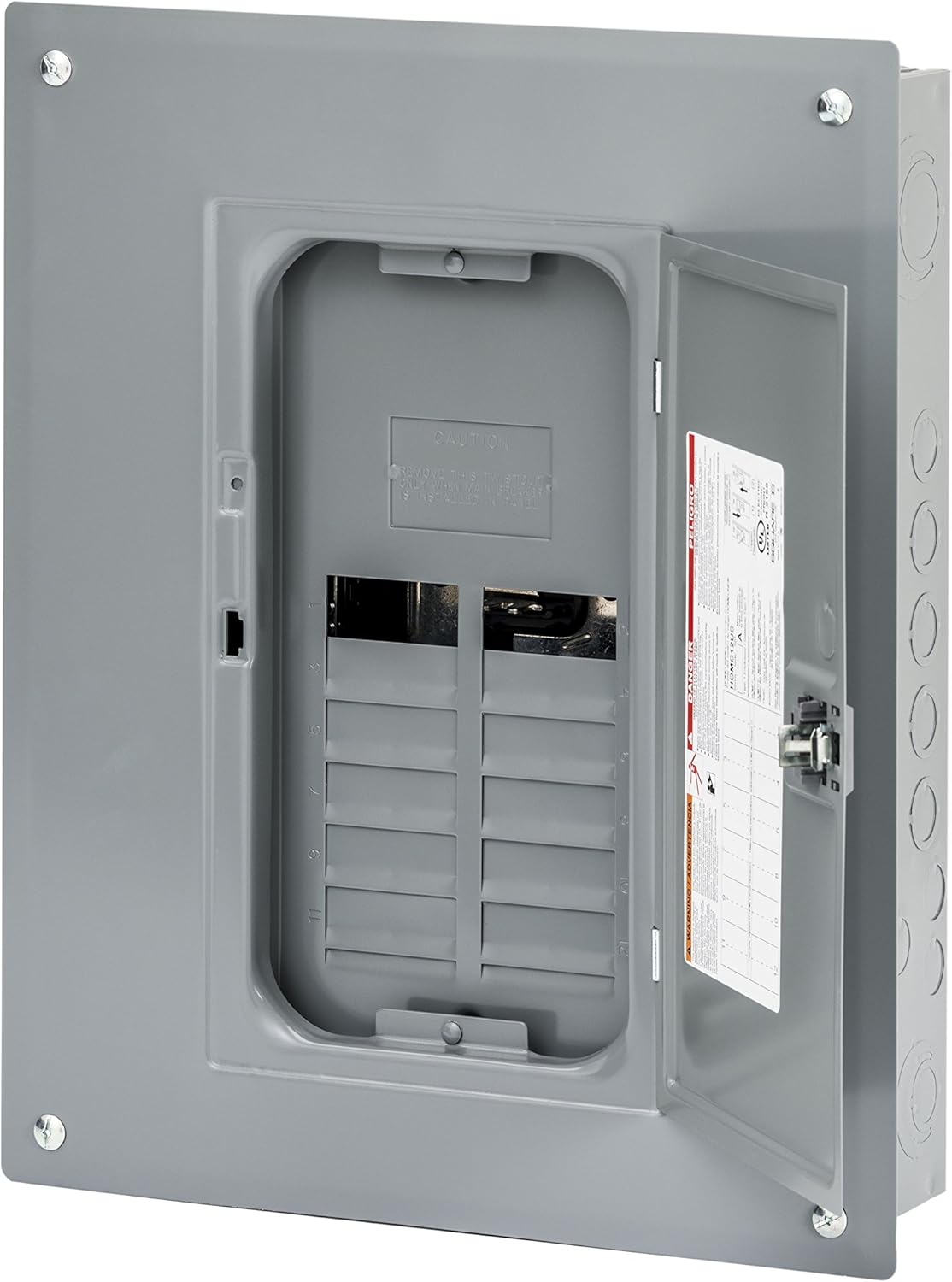 Square D by Schneider Electric HOM1224L125PC Homeline 125 Amp 12-Space 24-Circuit Indoor Main Lugs Load Center with Cover (Plug-on Neutral Ready), Gray - - 