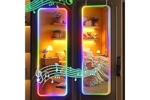 Hasipu 47"x16" LED RGB Door Mirror Full Length with Bluetooth Speaker, Full Body Wall Mirror with Lights, Door Hanging & Wall Mounted Mirror for Bedroom, Living Room, Cloakroom