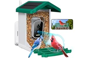 FVWWE Smart Bird Feeder with Camera Solar Powered, AI Identify Bird Species 2.5k HD Auto Capture Bird Feeder Camera, Real Time Views and Notifications, Gift for Bird Lovers, Green