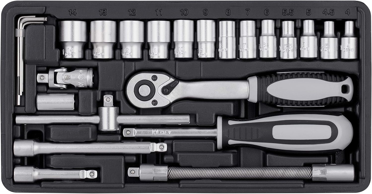 Connex COXB365010 Bit and Socket Set 52 Pieces, Sturdy Plastic Case, 1/4 Inch, Reversible Ratchet with Quick Release Function - Image 5