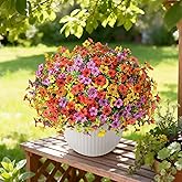 Fierscial Artificial Flowers for Outdoors, 12 Bundles Fake Daisy Flowers Spring Decor, UV Resistant Faux Flower Daisy with Eucalyptus for Garden Porch Planter Box (6 Multicolor)