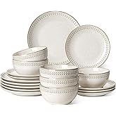 LE TAUCI Dinnerware Sets for 6, 18 Piece Ceramic Dish Set with Plates and Bowls | Oven/Dishwasher/Microwave Safe | Ideal for Housewarming | Reactive Beige (10" Plate+8" Dish+27oz Bowl)