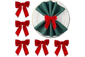 APTWOW Christmas Napkin Rings Set of 6 - Red Bow Velvet Napkin Holders, Chic Xmas Holiday Napkin Rings for Birthday Party, Anniversary Dinner, and Wedding Table Decorations