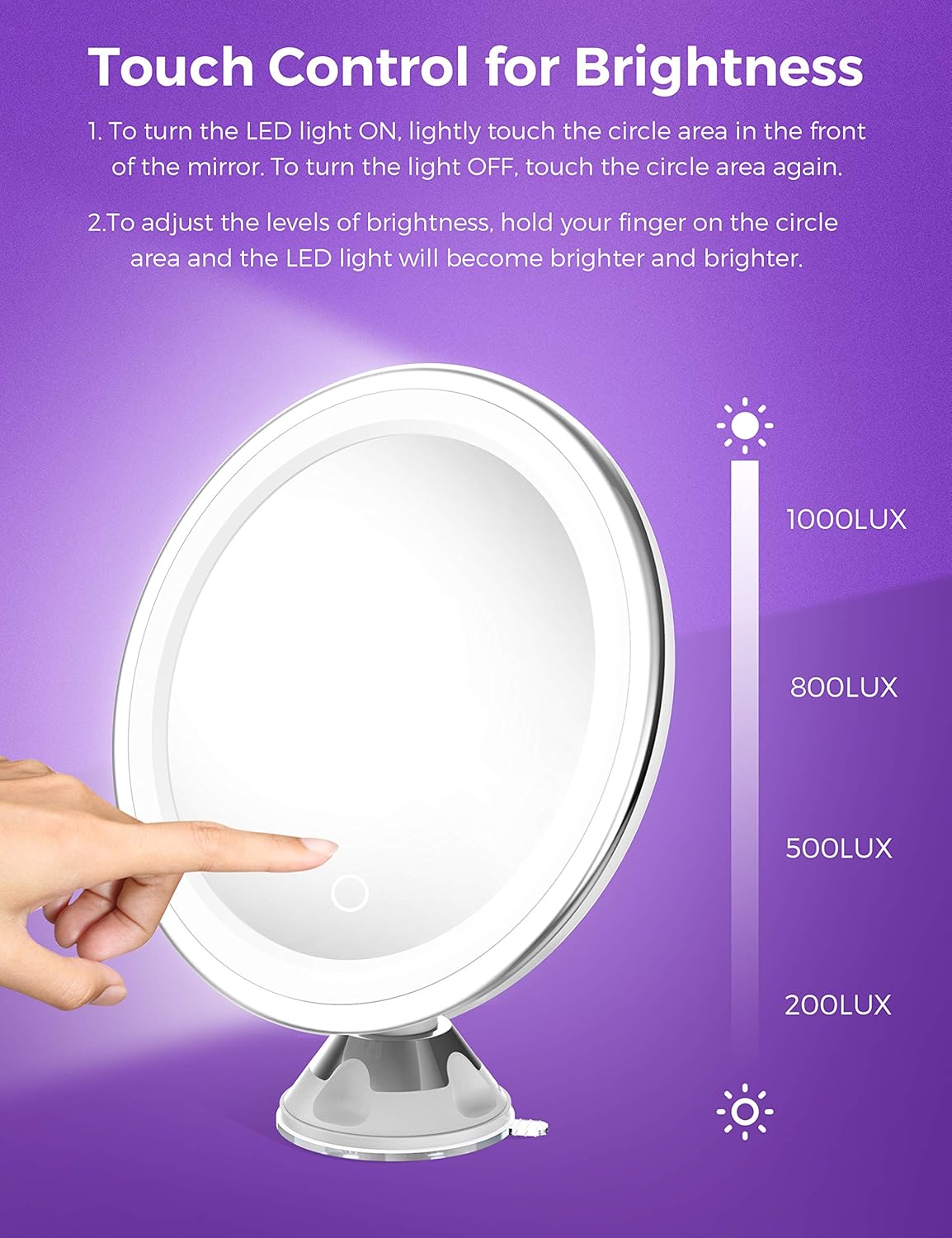 Upgraded 10x Magnifying Lighted Makeup Mirror with Touch Control LED Lights, 360 Degree Rotating Arm, and Powerful Locking Suction Cup, Portable Magnifying Mirror for Home, Bathroom Vanity, and Travel: Furniture & Decor