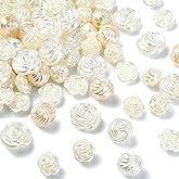 KitBeads 200pcs 4 Styles White Rose ABS Baroque White Flower Beads for Jewelry Making Bracelets Keychains Bulk