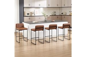 26 Inch Bar Stools Set of 4, Counter Height Barstools with Low Back and Thickened Metal Legs, Modern PU Leather Upholstered B