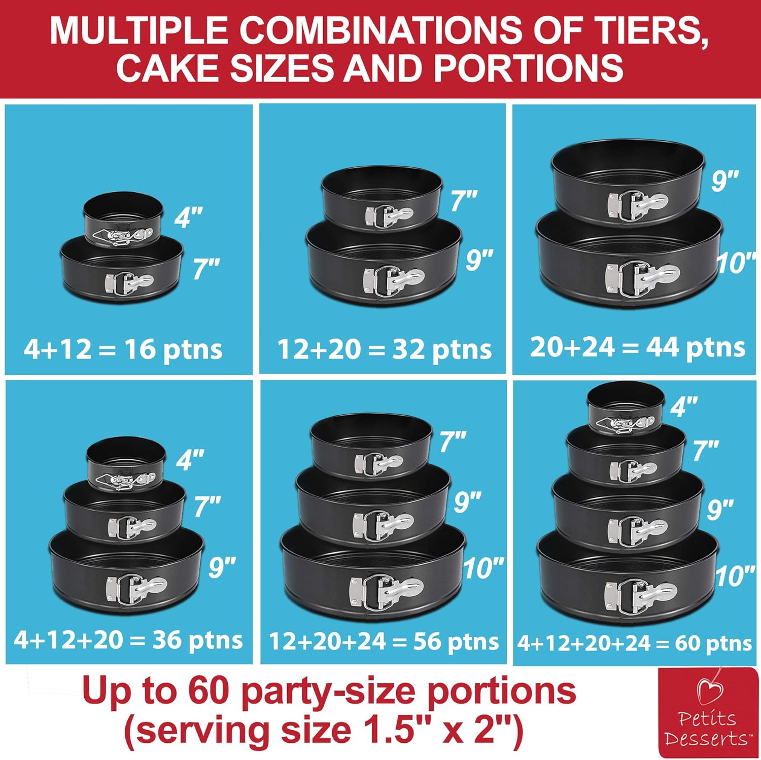 Springform Pan Set of 4: 4 7 9 and 10 inch | Cheesecake Pan | Nonstick Leakproof Cake Baking Pans | 1-4 Tier Wedding Cakes | CAKE TESTER included | Instant Pot Compatible Spring Form Cake Baking Pans: Kitchen & Dining