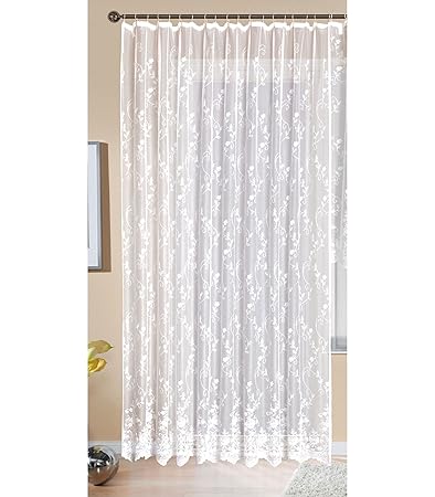 Gardine Store Jacquard Mainz HxB 245x300 cm Kräuselband Universalband Weiß Blumenmuster Transparent Voile Vorhang Wohnzimmer,