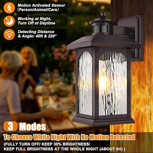 2 PACK MOTION SENSOR OUTDOOR LIGHTS, BROWN DUSK TO DAWN OUTDOOR LIGHTING, OIL RUBBED BRONZE EXTERIOR LIGHT FIXTURES, WATERPROOF PORCH LIGHTS WALL SCONCE FOR HOUSE, GARAGE, PORCH, ENTRYWAY ANTI-RUST