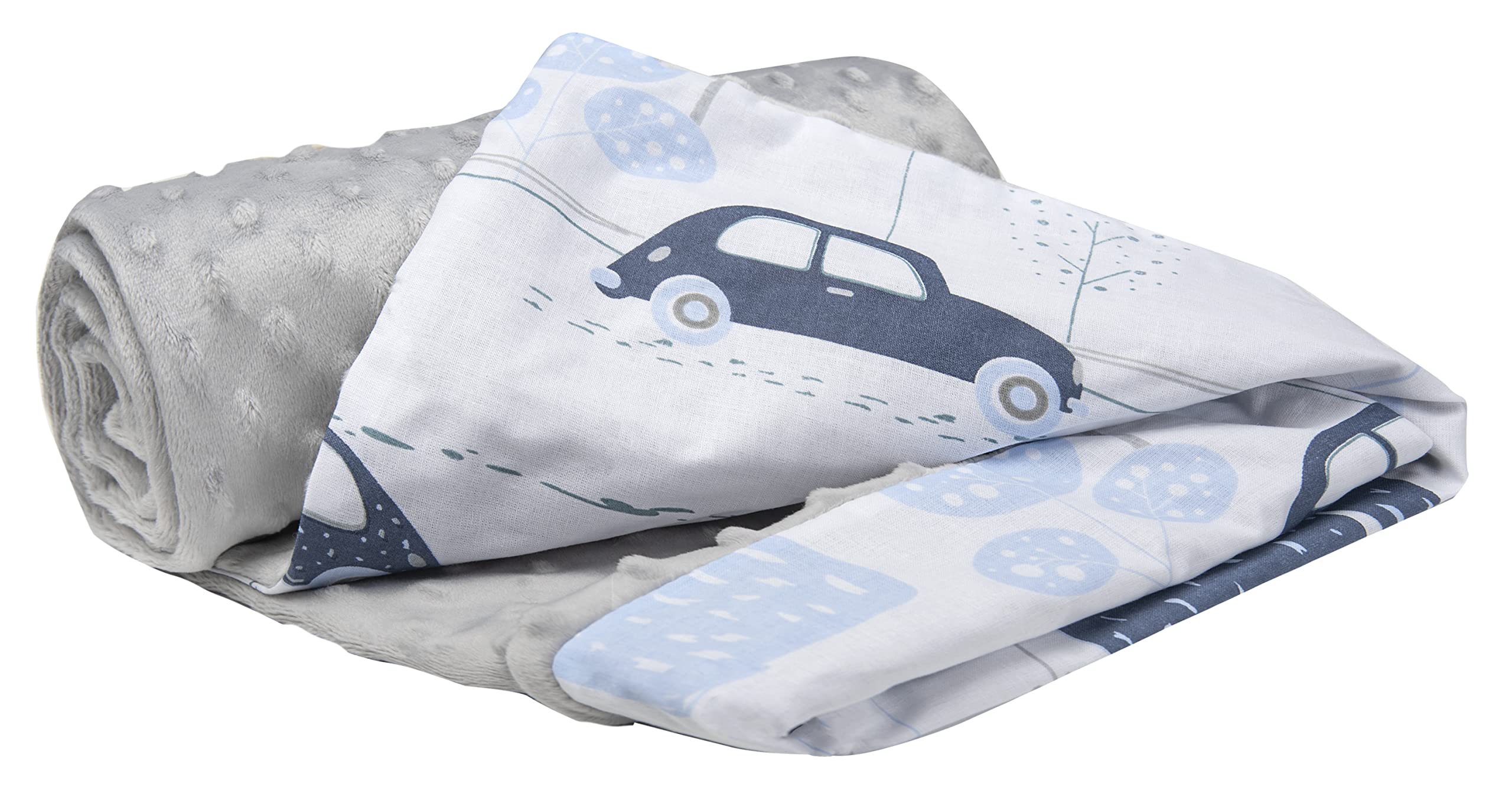 Medi Partners Baby Blanket Newborn Pram Soft 100% Cotton 75x100 Cot Toddler Comfort universal Cuddly Fluffy Crawling Plush bilateral Blankets (Retro Cars with grey Plush)