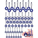 Jexine 50 Pcs Turkish Blue Evil Eye Beads Charms Evil Eye Pendants Crafting Glass Beads Wall Car Mirror Hanging Decor with Ropes for Home Decorative Ornaments Keychain Jewelry (1.6''/1.2''/1'')