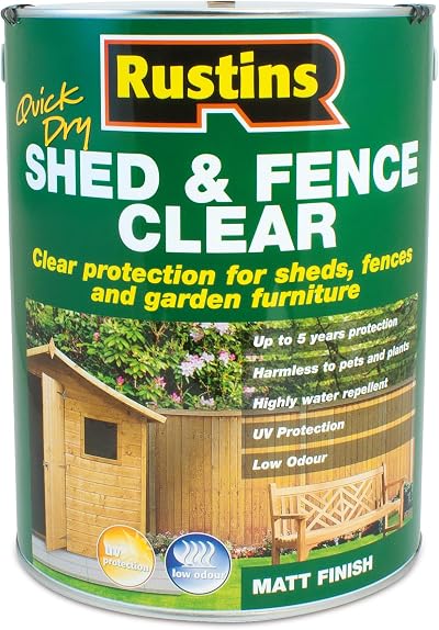 Rustins Shed Fence Clear 5L Wood Protector Outdoor Structure Protection