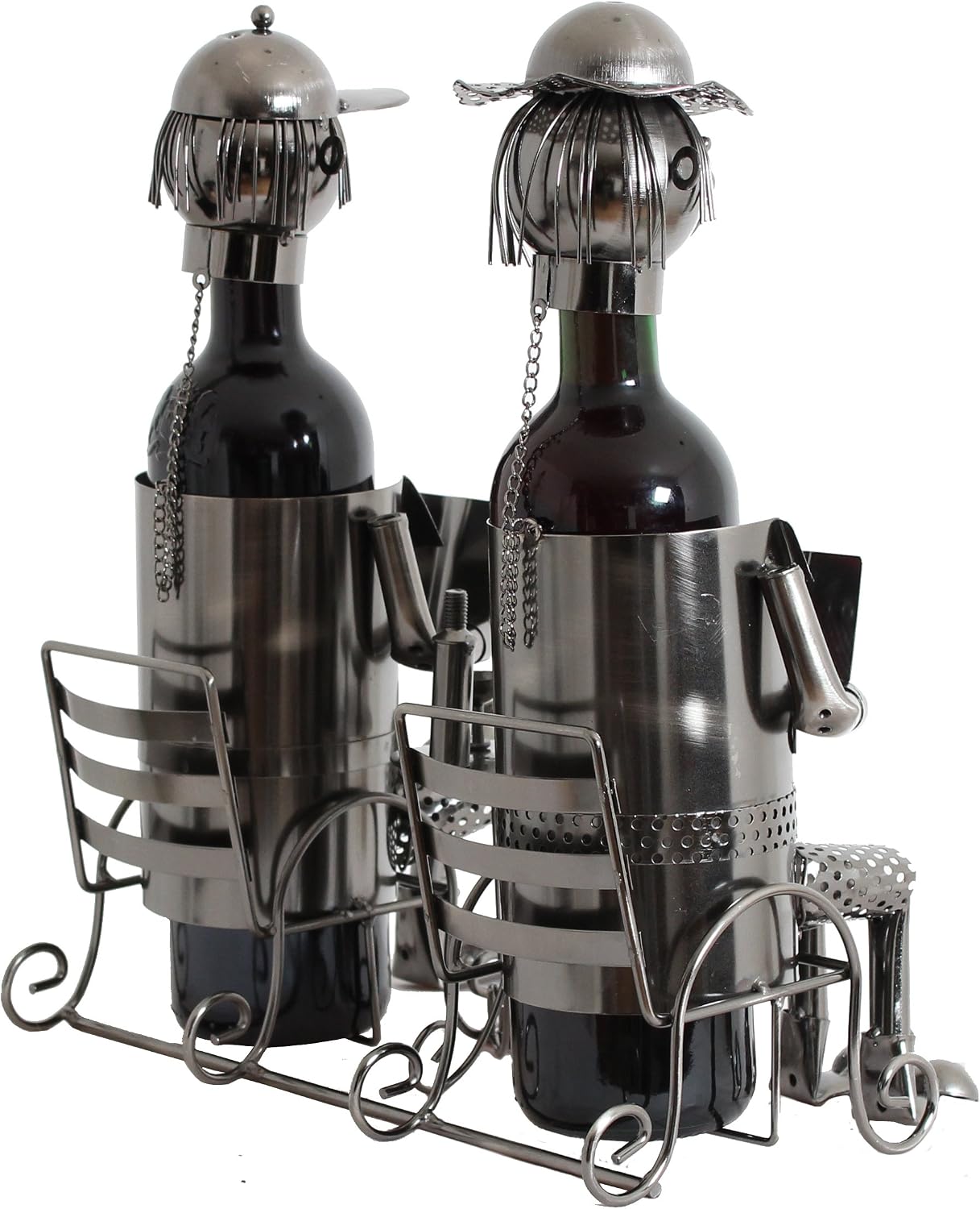 BRUBAKER Metal Sculpture Couple Bottle Holder Gift with Gift Card, Silver, 30 x 20 x 38 cm - Image 4