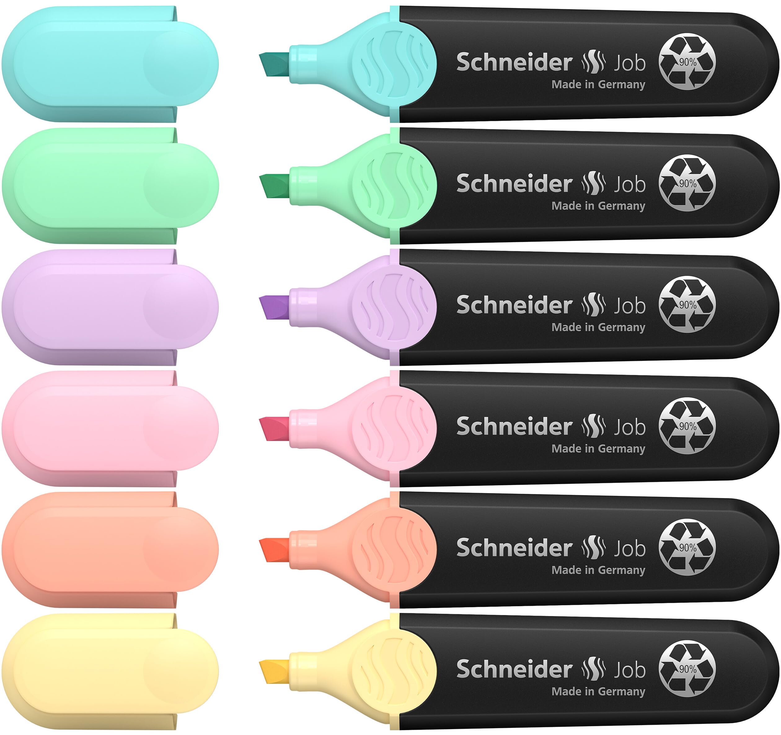 Schneider Job 150 Pastel Highlighters (Turquoise, Mint, Lilac, Rose, Peach, Vanilla) Pack of 6