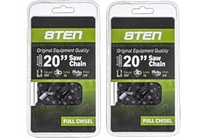 8TEN Chainsaw Chain for Stihl 024 066 Husqvarna Rancher 455 450 33RS-72 501842672 20 inch .050 3/8 72DL 2 Pack