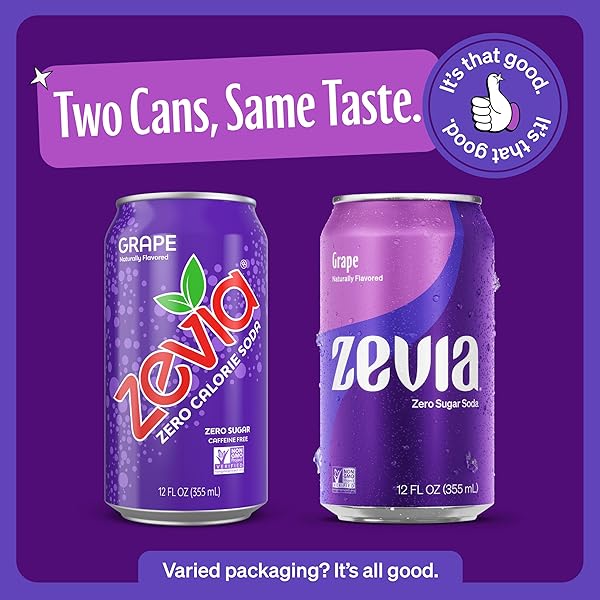 ZEVIA ZERO SUGAR SODA, GRAPE, 12 OZ CANS (8-PACK) – NATURALLY SWEETENED, NON-GMO PROJECT VERIFIED, GLUTEN-FREE, VEGAN
