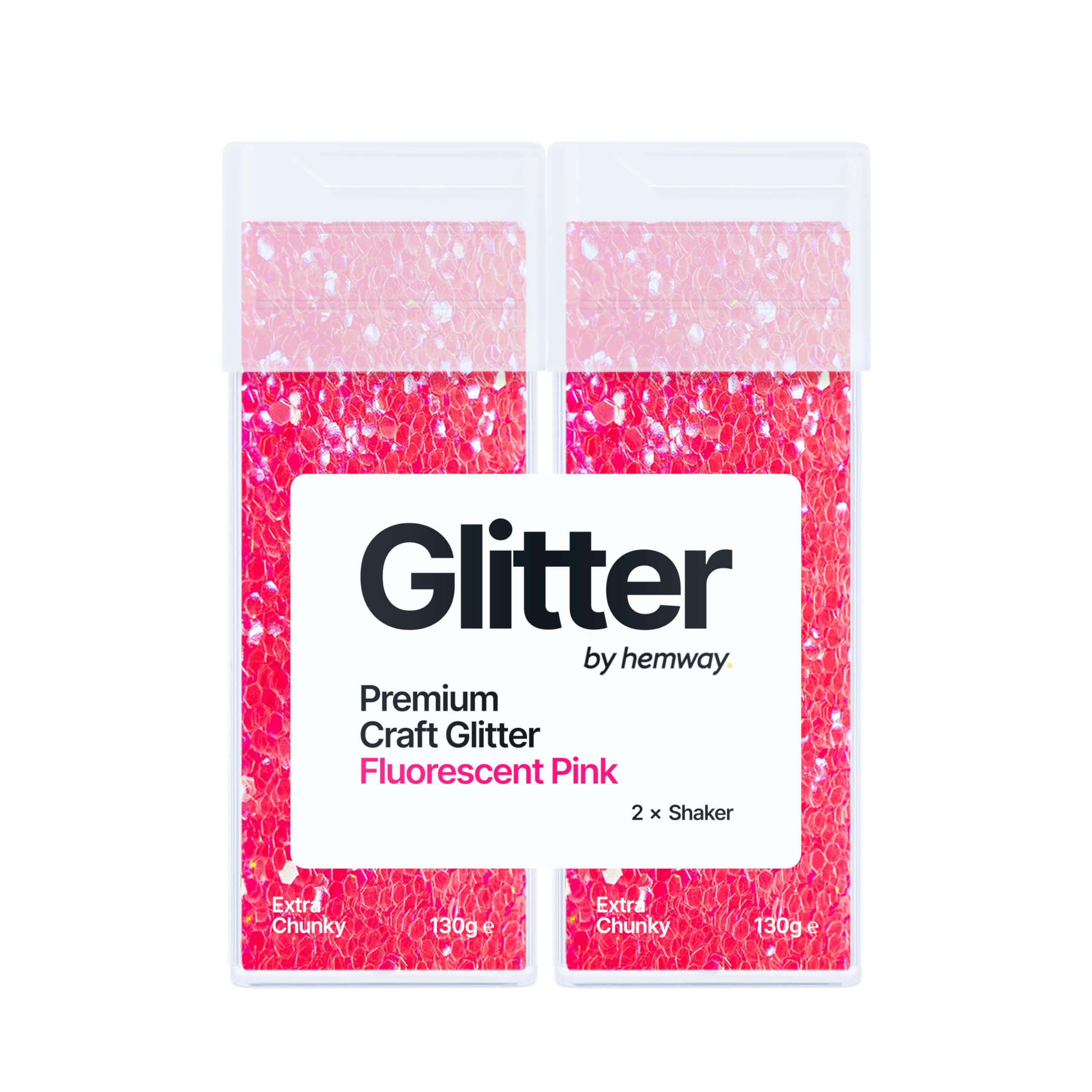 Hemway Glitter Shaker Fluorescent Pink 130g x2 Pack Extra Chunky, Craft Glitter Shakers for Resin & Epoxy Crafts, Christmas Art Supplies, Nail, Body, Face, Eye, Festival, Crafting, Slime, Sparkle