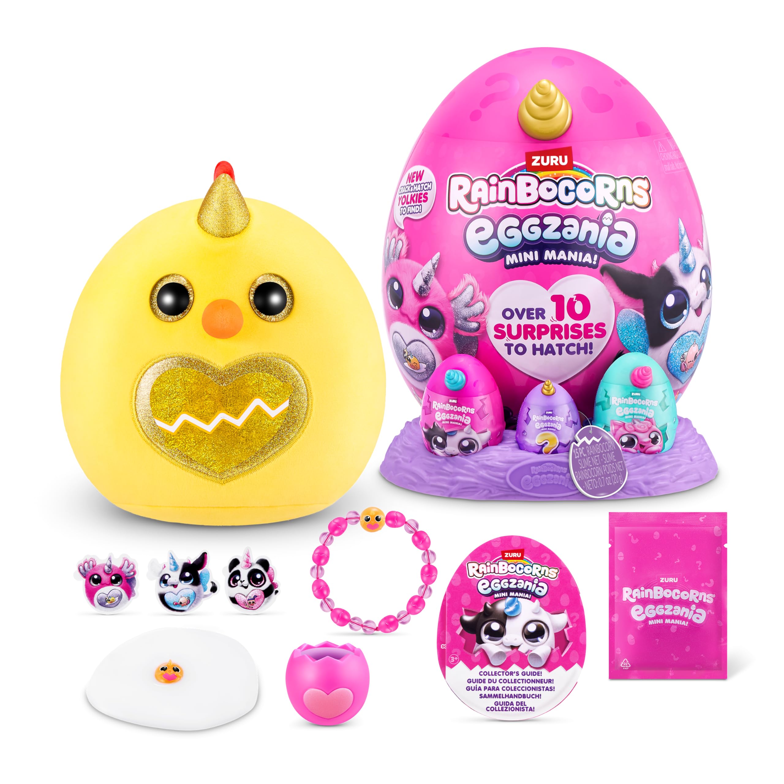 Rainbocorns ZURU Eggzania Mini Mania, Chicken, by ZURU Plush Surprise Unboxing with Animal Soft Toy, Idea for Girls with Imaginary Play (Chicken)