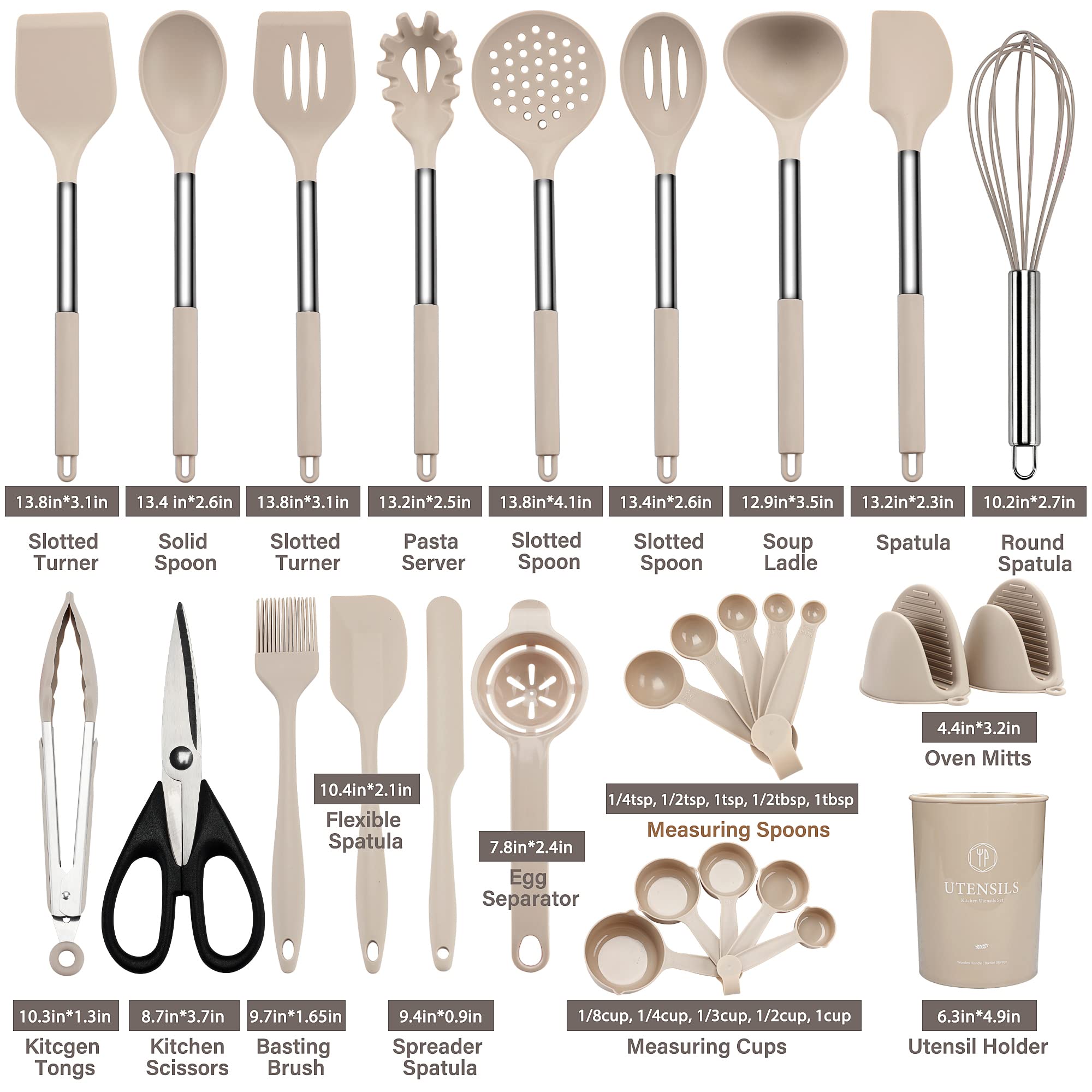 Silicone Cooking Utensils Set, 28 Pcs Kitchen Utensils Set for cooking, 446°F Heat Resistant Spatula Set, Food Grade Silicone and Stainless Steel Handle Kitchen Gadgets for Nonstick Cookware BPA Free