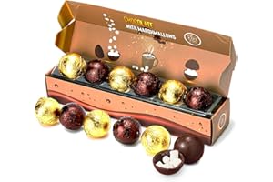 KIRI & SONS Hot Chocolate Boms Marshmallow Balls - Set of 6 - Delicious Cocoa Melts Bom Filled Marshmallows - 2 Flavors Caramel & Fudge Brownie Candy - Classic Milk Chocolates Cocoa Melt Gift - Delicious Gifts