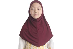 Modest Beauty Girls Hijab Muslim Kids Scarf Headwear Solid Color for 6-11 Years Ready to Wear
