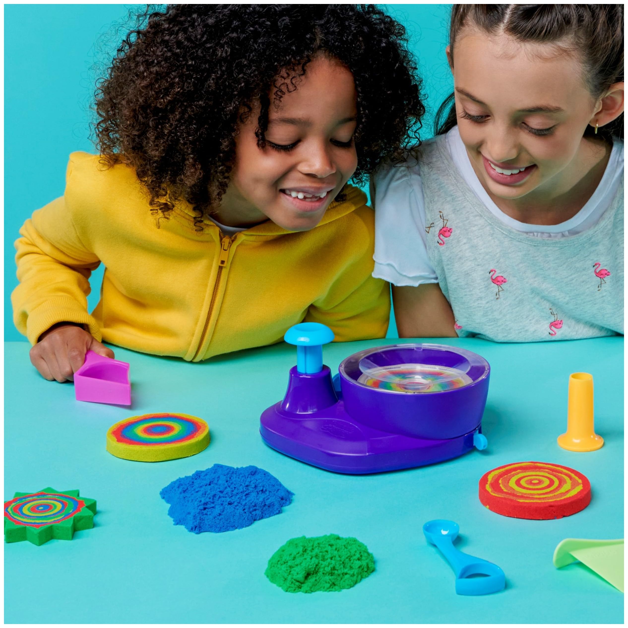 Kinetic Sand, Swirl N’ Surprise Playset with 2lbs of Play Sand, Including Red, Blue, Green, Yellow and 4 Tools, Sensory Toys for Kids Ages 3 and up