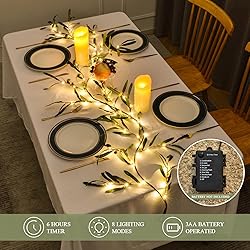 CAMANTU Artificial Olive Garland with Lights 6ft