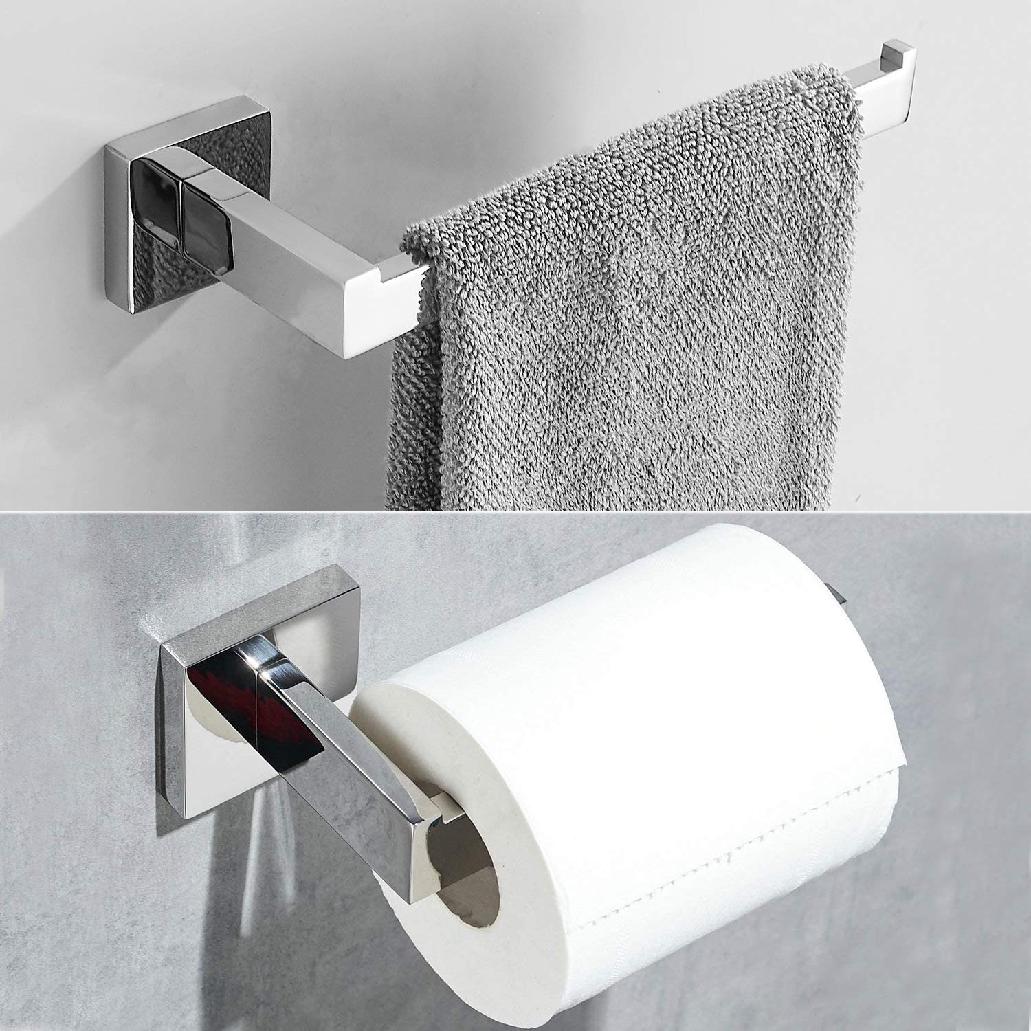 Bathroom Towel/Tissue Holder Set 2-Piece Accessories Set Wall Mounted, Includes Towel Ring and Toilet Paper Holder, Polished Chrome, BA1992DET,Beelee