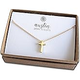 Austin Down to Earth, Tiny Cross Necklace, Simple Gold Cross Necklaces for Women, 14k Gold Filled Chain, Christian Gift for Baptism Confirmation Graduation