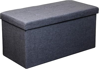 HomeHarmony Folding Storage Ottoman Seat Grey Large 76x38x38 cm