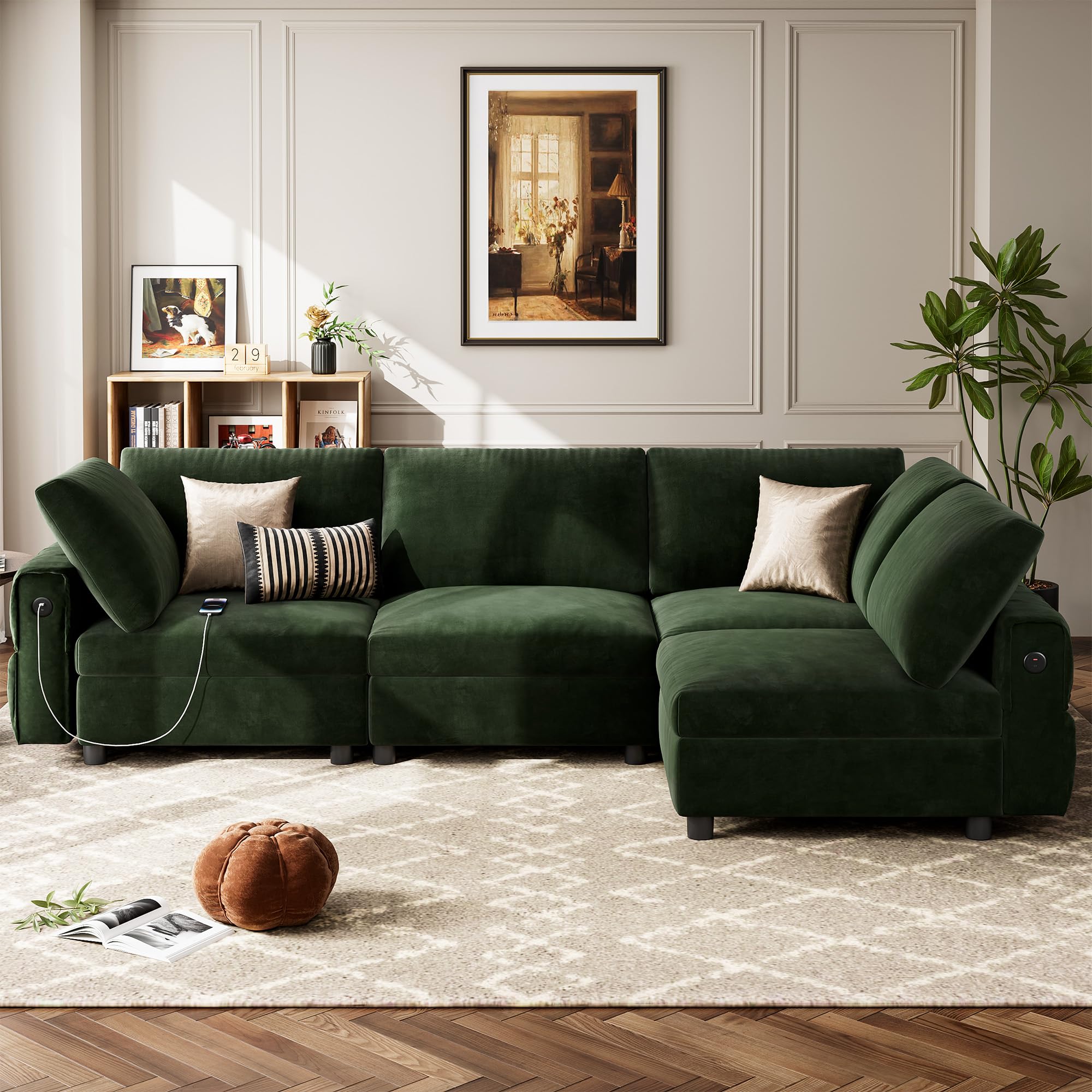 Photo 1 of PARTIAL SET ONLY - BOX B ONLY - 106" Modular Sectional Sofa for Living Room, L Shaped Convertible Sectional Couch, for Office and Apartment, Velvet - Green