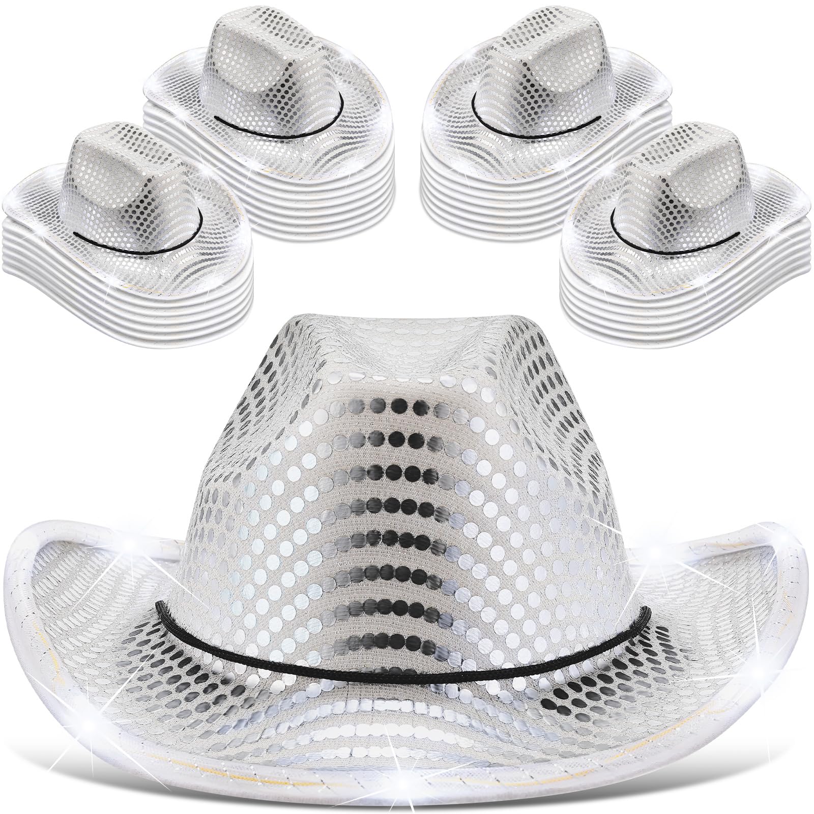 Photo 1 of Tisancy 40 Pack LED Lights Cowboy Cowgirl Hat Flashing LED Lights Cowgirl Hat for Wedding Western Bachelorette Party (Silver)