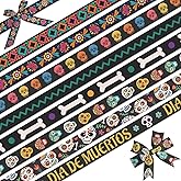 YKW Day of The Dead Ribbon 8 Pack - 24 Yards Dia de Muertos Ribbons Set, 3/8 Inch Sugar Skull Grosgrain for Crafts Halloween Mexican Cultural Celebration Decorations