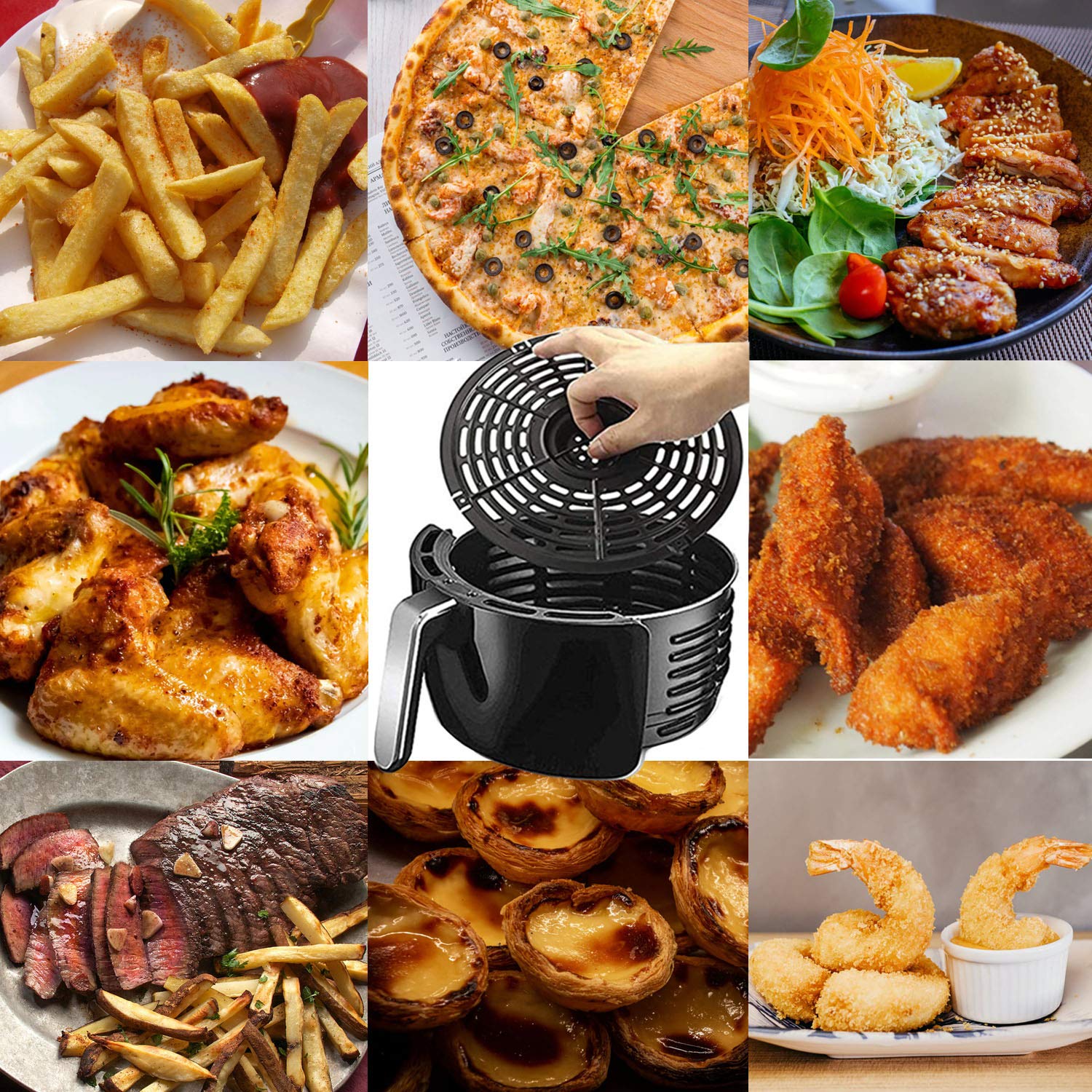 Air Fryer Replacement Grill Pan For Power Dash Chefman 5QT Air Fryers Crisper Plate,Air fryer Grill Plate,Non-Stick Fry Coating Pan,Dishwasher Safe (8.46in/5QT）