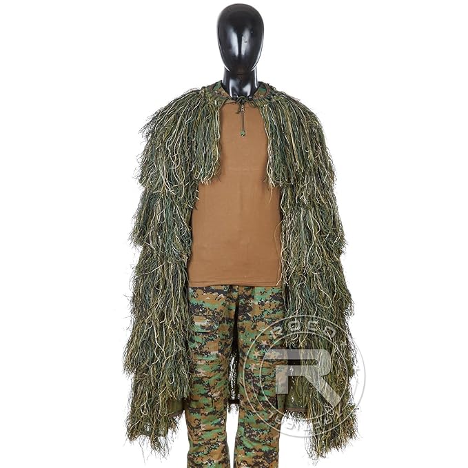 HYFAN Ghillie Suit Poncho Outdoor 3D Blätter Camouflage Camo Cape