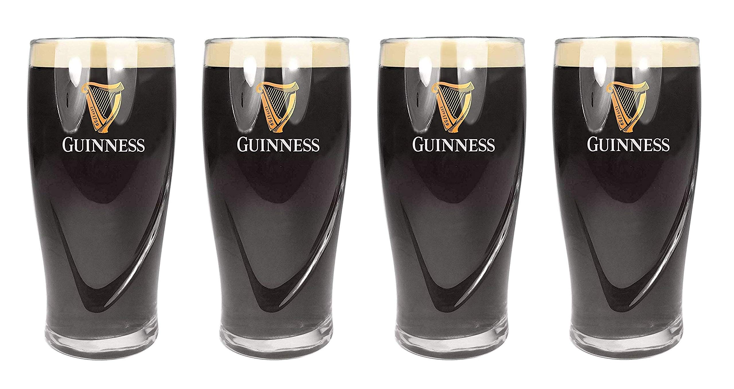 Guinness Official Merchandise Embossed Pint Beer Glass (Set of 4), 568ml