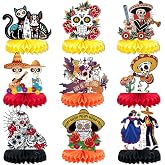 Qpout 9 Pieces Day of the Dead Honeycomb Table Centerpieces Dia De Los Muertos Table Decorations Sugar Skull Table Toppers Perfect for Halloween Mexican Party Supplies