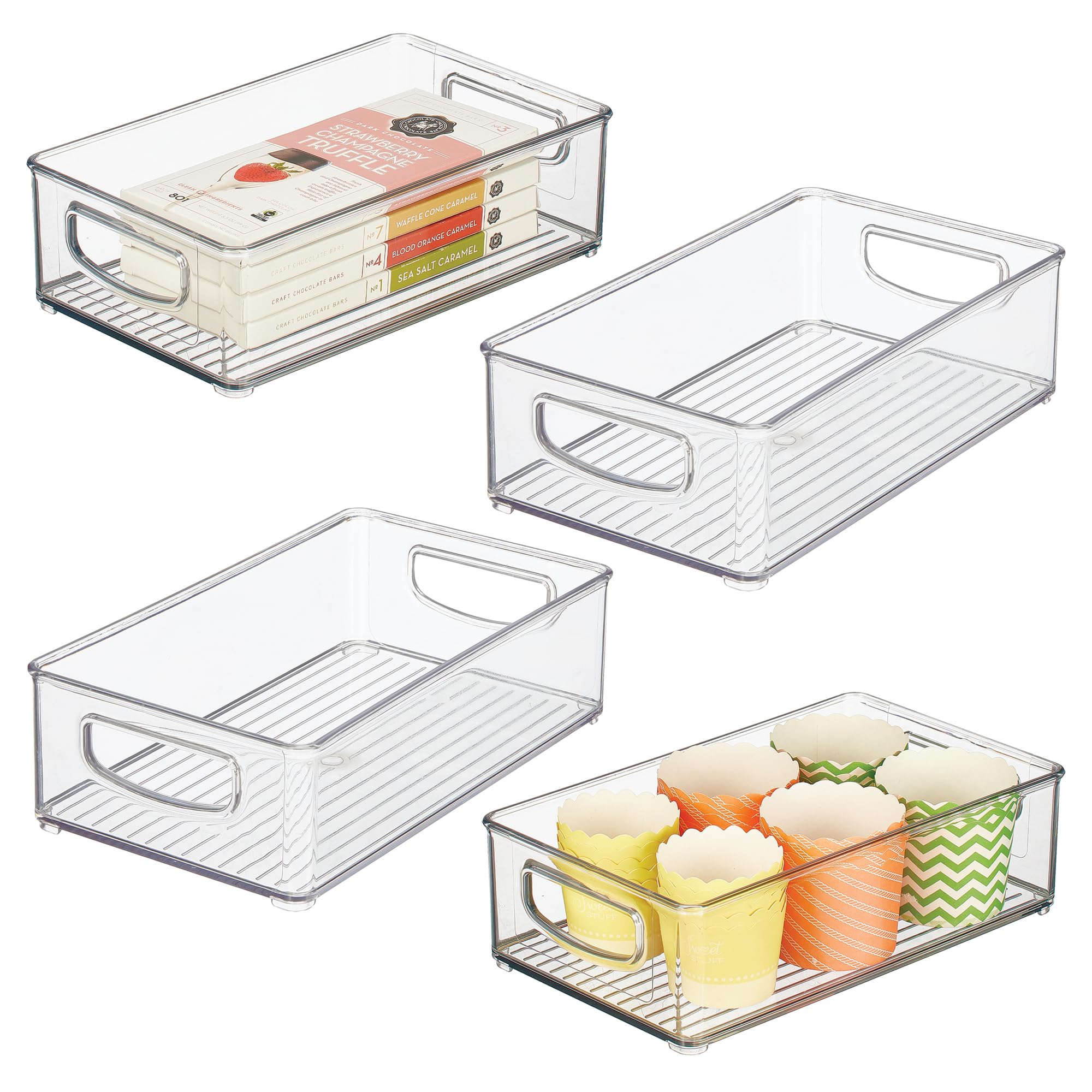 iDesign Stackable Pantry Bin with Handles for Kitchen Storage, Set of 4, Clear, Made in USA