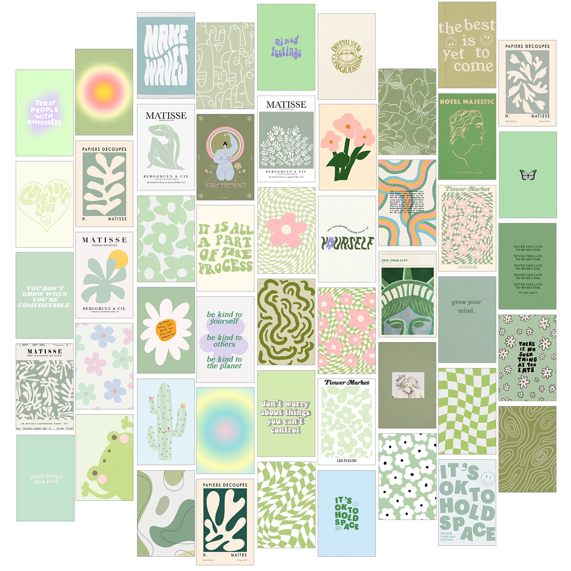 Sage Green Room Decor Aesthetic, Danish Pastel Wall Collage Kit Aesthetic Pictures, Preppy Room Decor for Teen Girls Bedroom