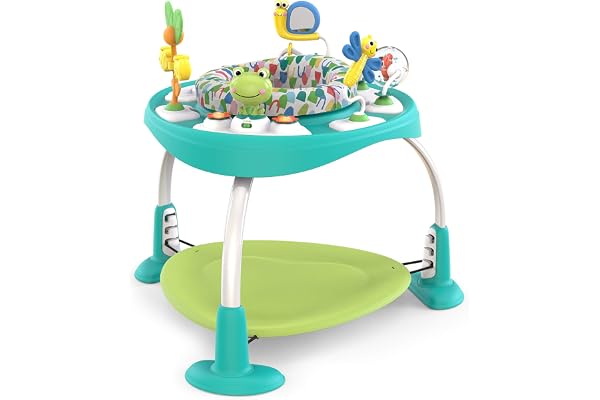 Bright Starts Bounce Bounce Baby 2-in-1 Activity Center Jumper & Table - Playful Pond (Green), 6 Months+