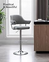 HNNHOME Modern Emper Padded Swivel Faux Leather Bar Stool Light Grey view 7