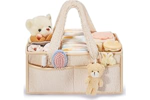 FIDOSTRIBE™ Baby Diaper Caddy with Handle, Portable Baby Diaper Caddy Organizer for Changing Table, Car Caddy Organizer, Large Diaper Storage Capacity (Oatmeal)
