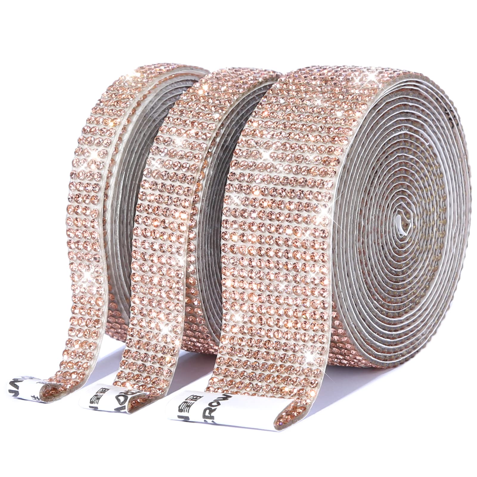 Photo 1 of ***ONLY 2***1 MISSING***Champagne Crystal Diamond Ribbon - 3 Rolls x 6.6 Yards, Self-Adhesive Rhinestone Ribbon for DIY Arts & Crafts, Phone & Car Decoration***ONLY 2***1 MISSING***