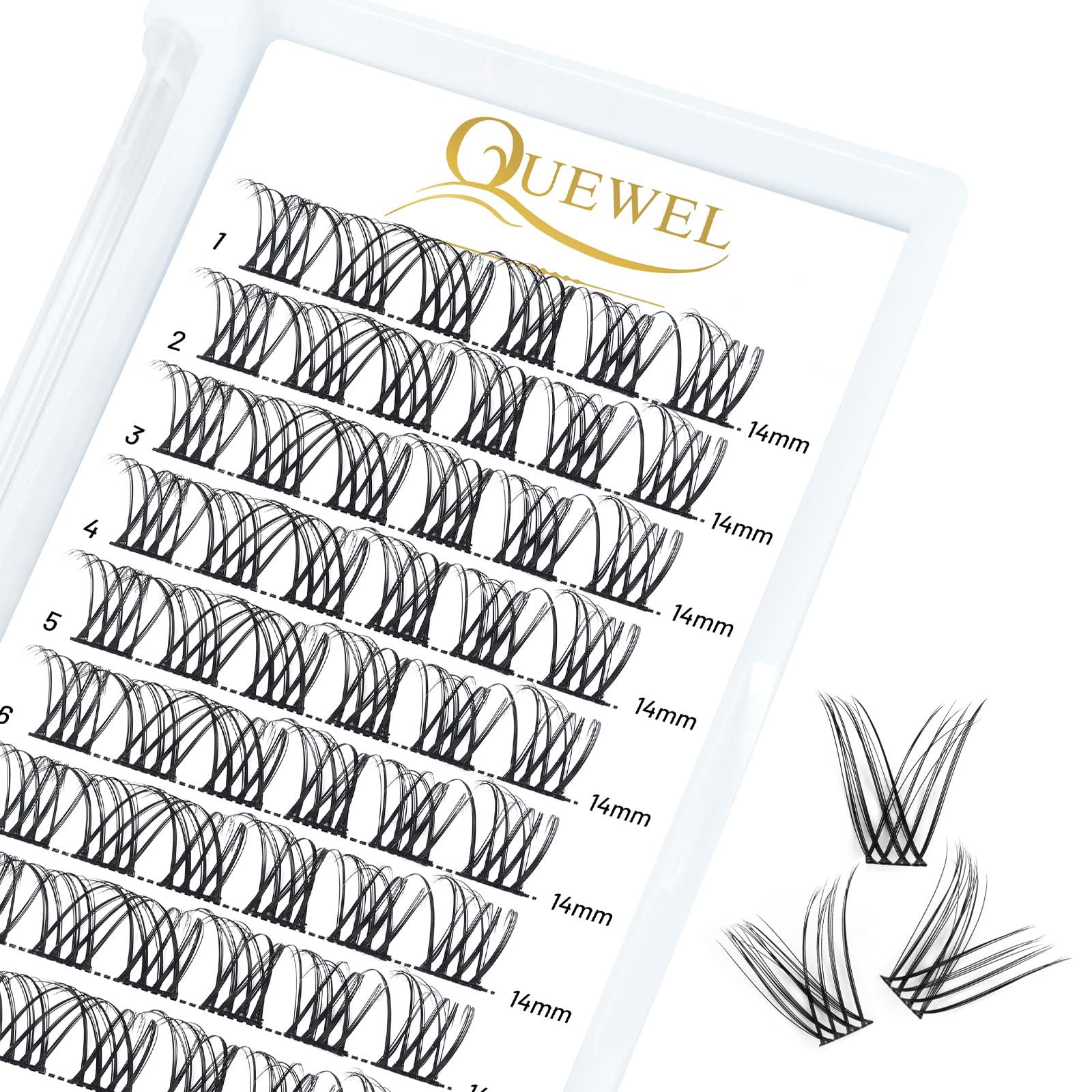QUEWEL Individual Cluster Lashes - C Curl Volume False Eyelashes - Soft & Light Segmented - For Makeup Home Use (Honey02-C-14mm) — image 1