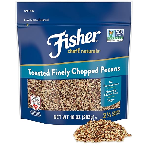 FISHER CHEF’S NATURALS UNSALTED CHOPPED PECANS 10 OZ RESEALABLE BAG, UNSALTED RAW NUTS FOR COOKING, BAKING & SNACKING, VEGAN PROTEIN, KETO SNACK, HEALTHY SNACKS FOR ADULTS, GLUTEN FREE CHOPPED PECAN